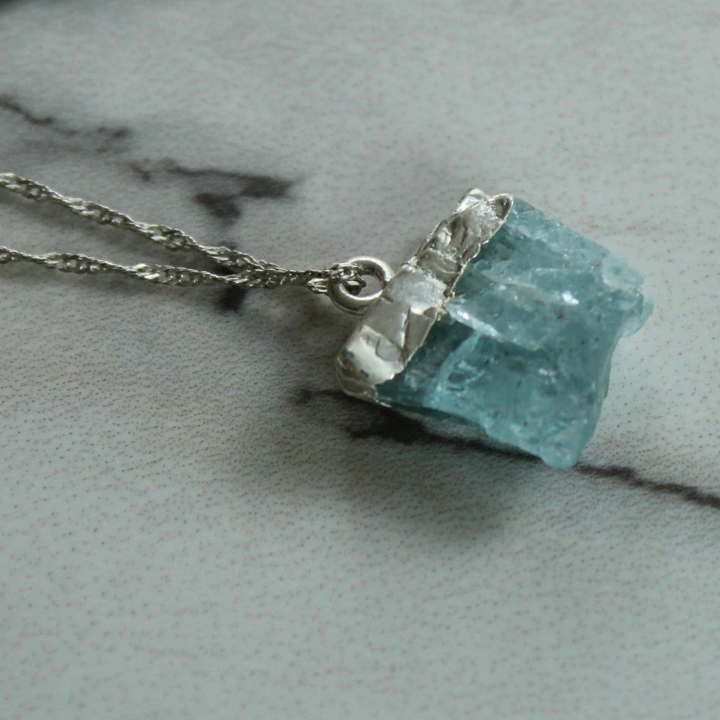 Raw aquamarine pendant Louella Jewellery