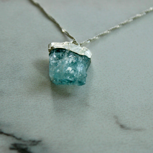 Raw aquamarine pendant Louella Jewellery