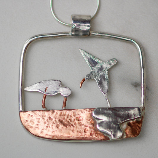 Oystercatcher Kinetic Necklace - moving jewellery Louella Jewellery