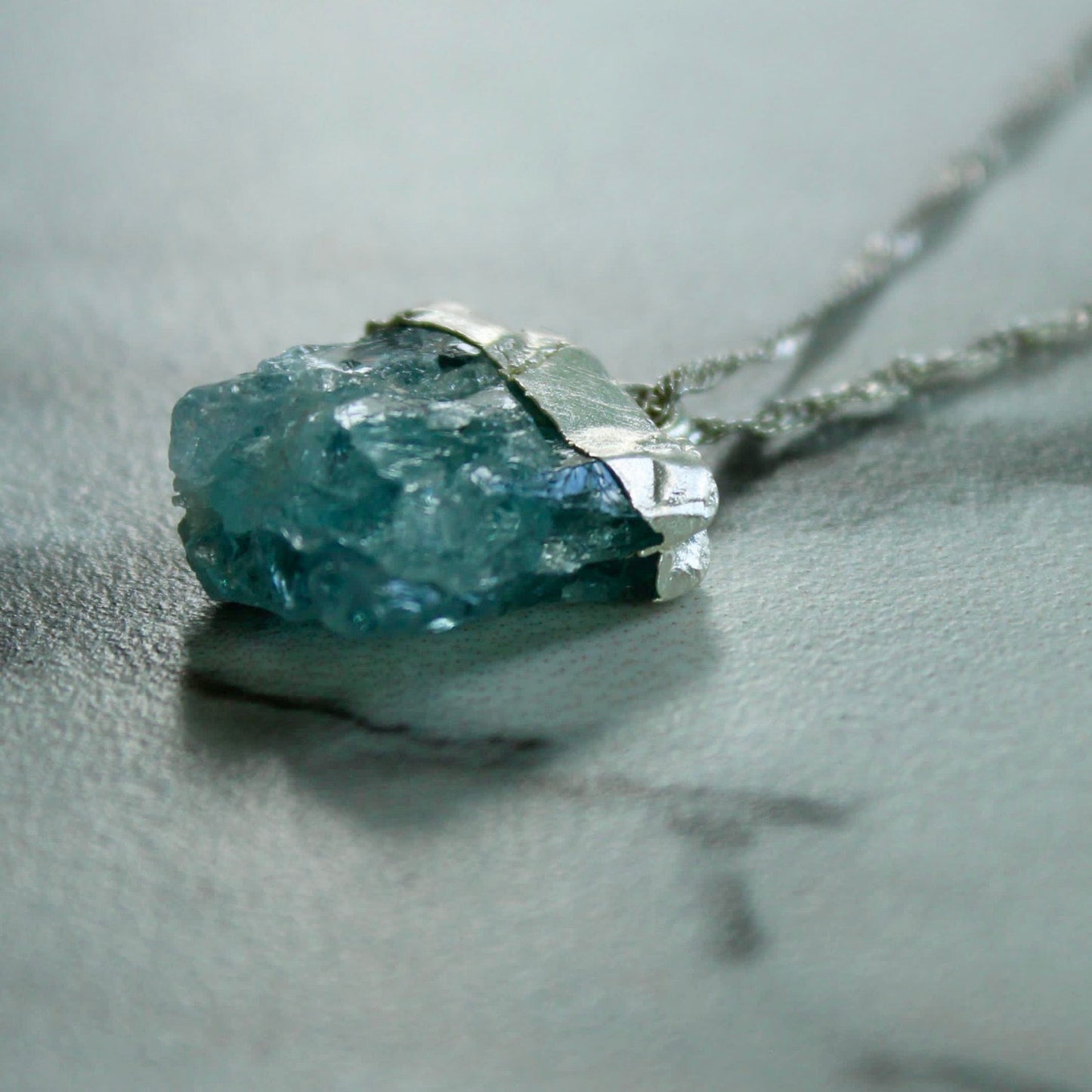 Raw aquamarine pendant Louella Jewellery