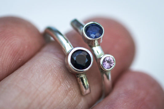 Three Sapphire Adjustable Ring – Sterling Silver with Blue & Pink Sapphires