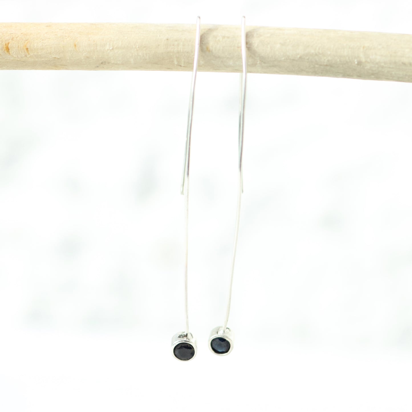 Blue-Black Sapphire Long Drop Modern Earrings