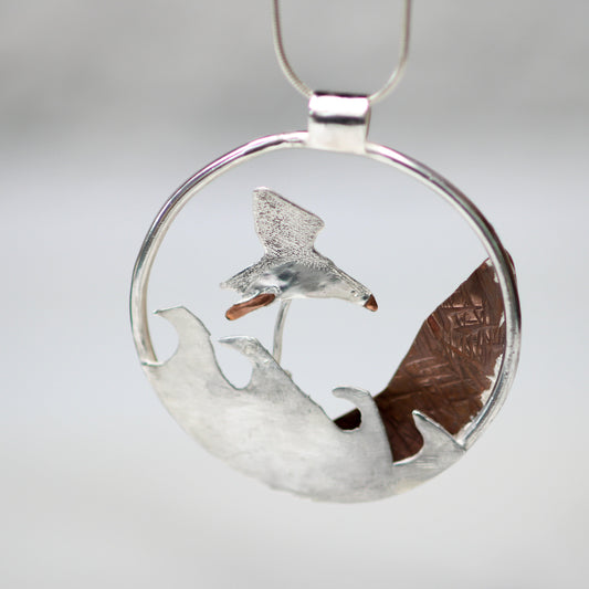 Kinetic puffin necklace - moving jewellery Louella Jewellery