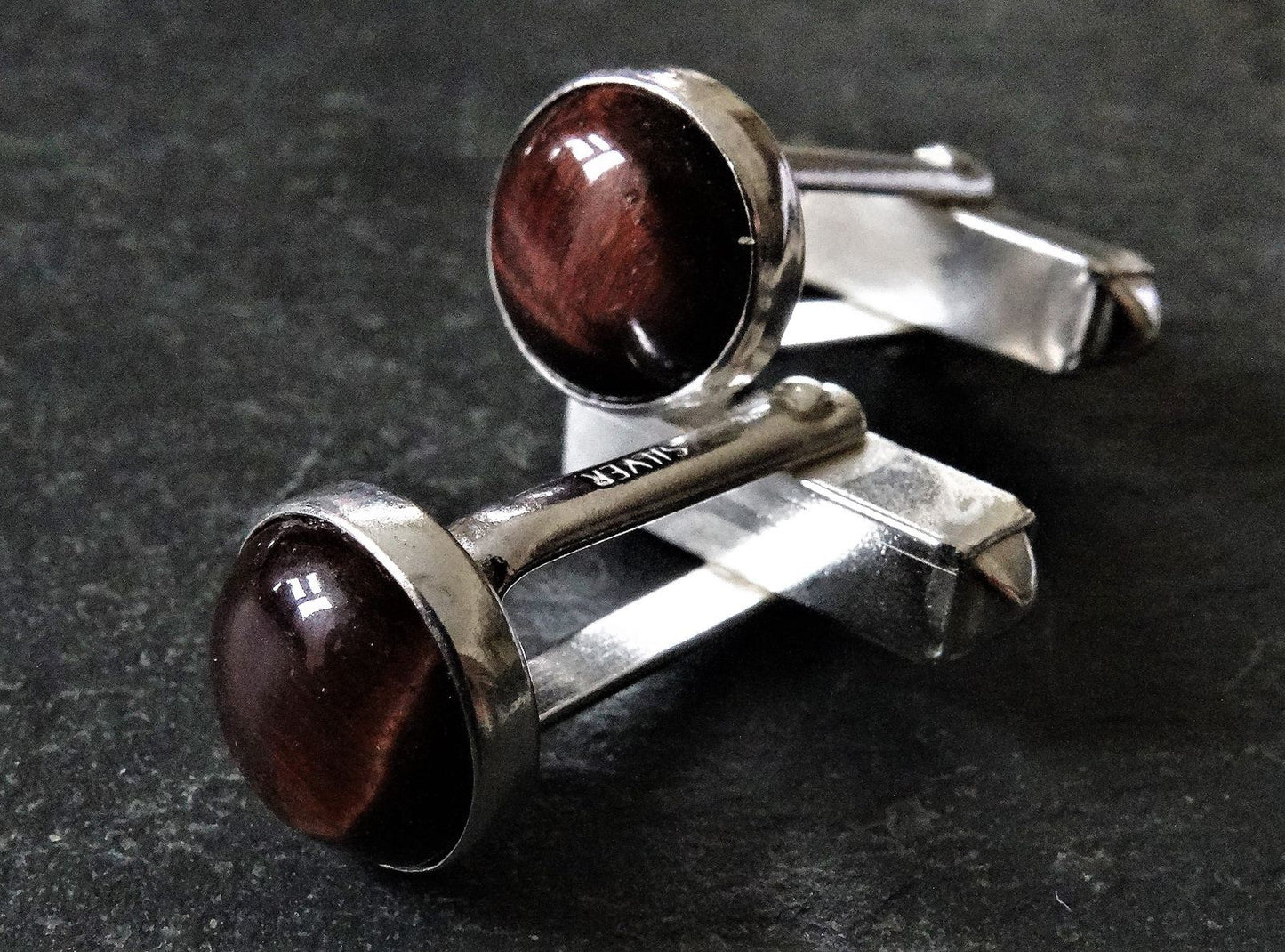 Red tigers eye cufflinks louella-jewellery