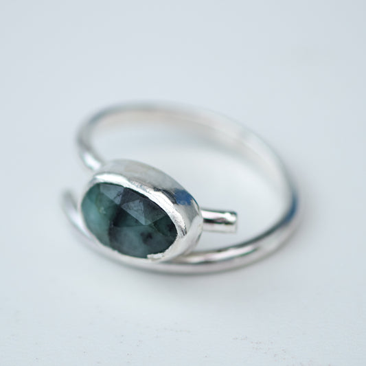 Natural, Rose Cut Emerald Adjustable Ring