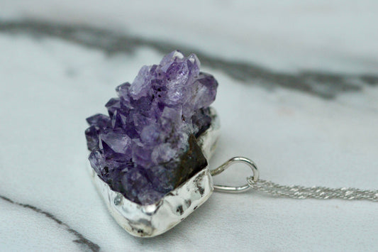 Natural raw amethyst geode necklace Louella Jewellery