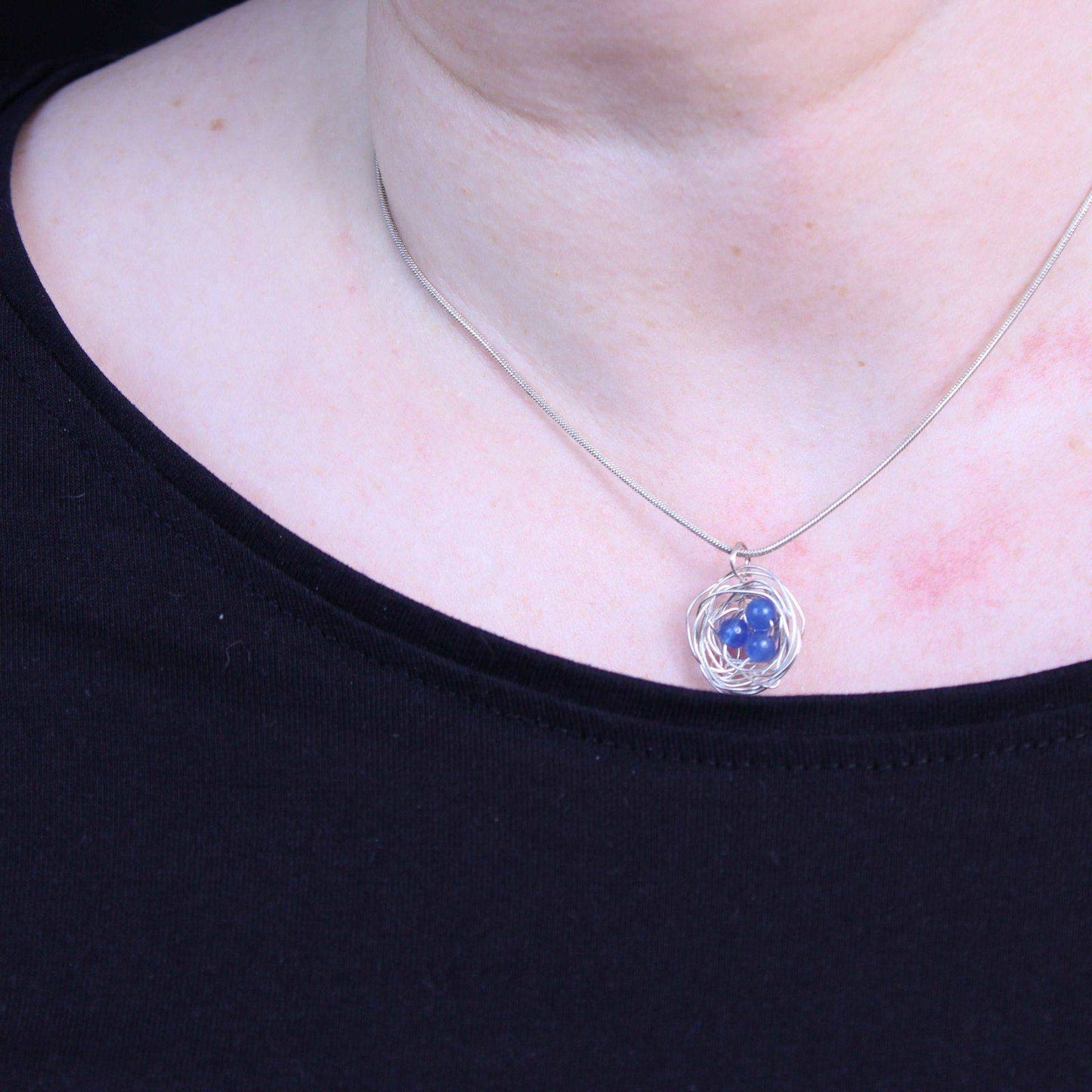 Birds nest pendant, necklace with blue eggs | Necklace | Louella Jewellery