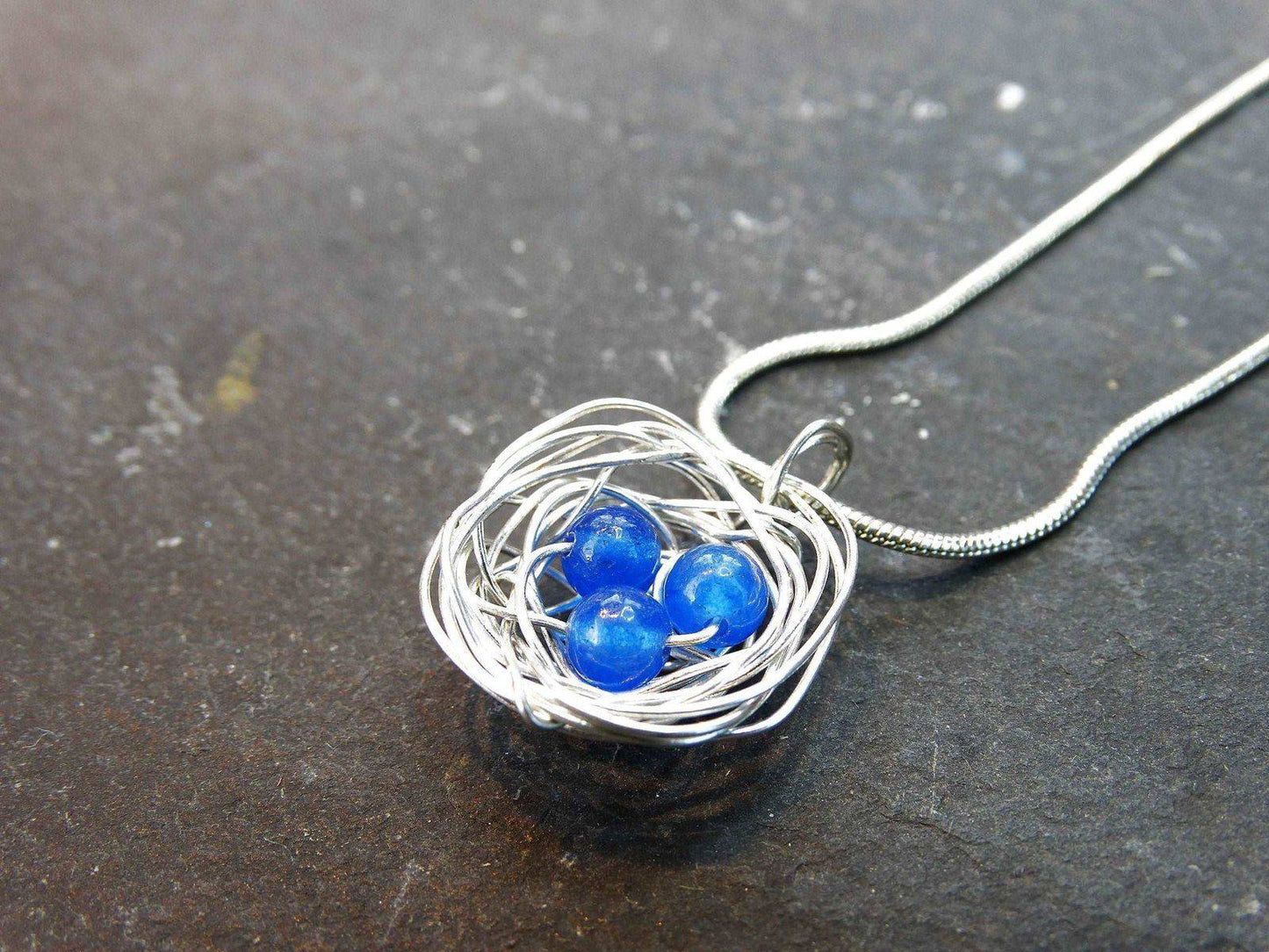 Birds nest pendant, necklace with blue eggs | Necklace | Louella Jewellery