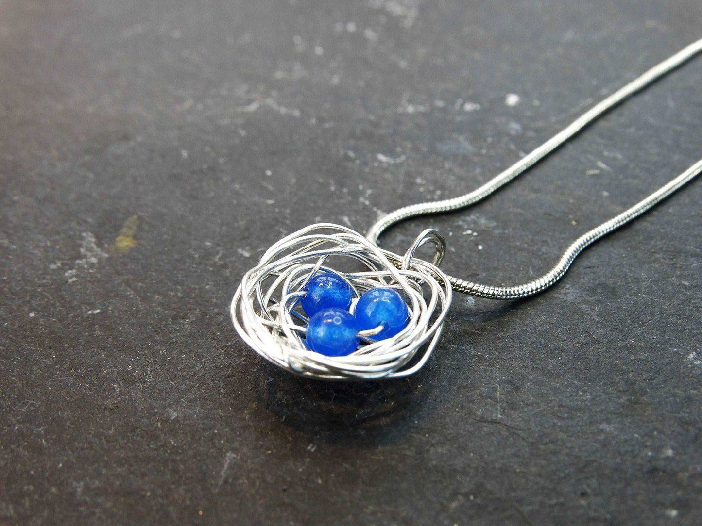 Birds nest pendant, necklace with blue eggs | Necklace | Louella Jewellery