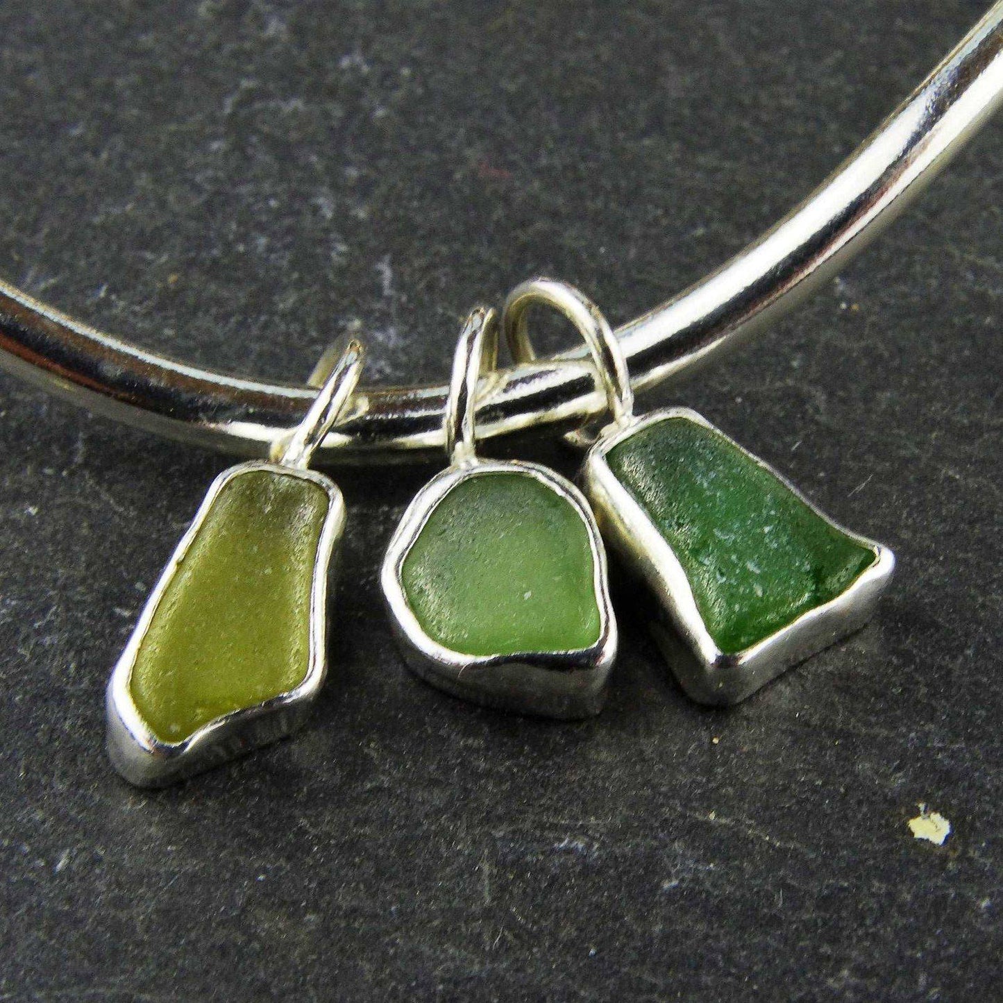 Green sea glass, wave, charm bangle | Bangles | Louella Jewellery