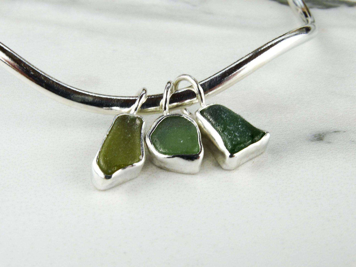 Green sea glass, wave, charm bangle | Bangles | Louella Jewellery