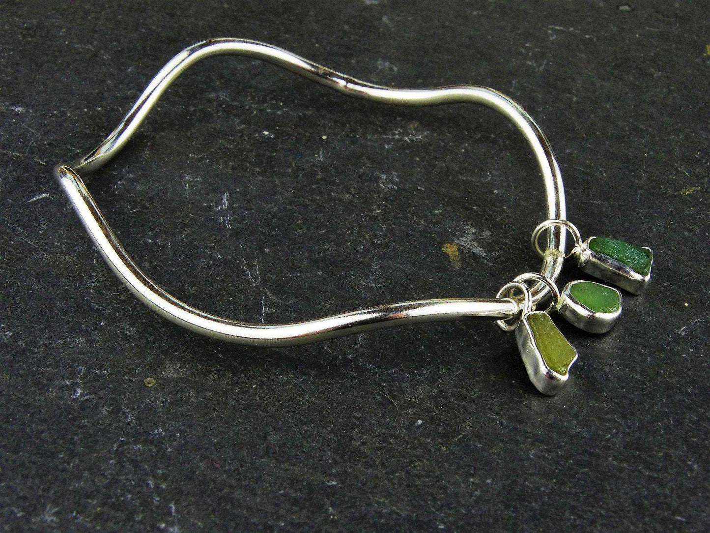 Green sea glass, wave, charm bangle | Bangles | Louella Jewellery