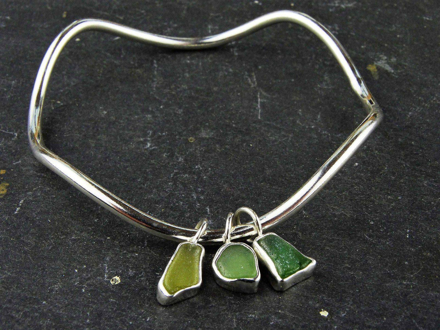 Green sea glass, wave, charm bangle | Bangles | Louella Jewellery