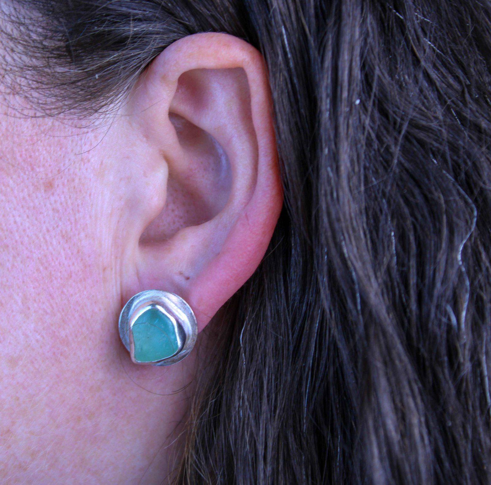 Turquoise sea glass stud earrings | Louella Jewellery