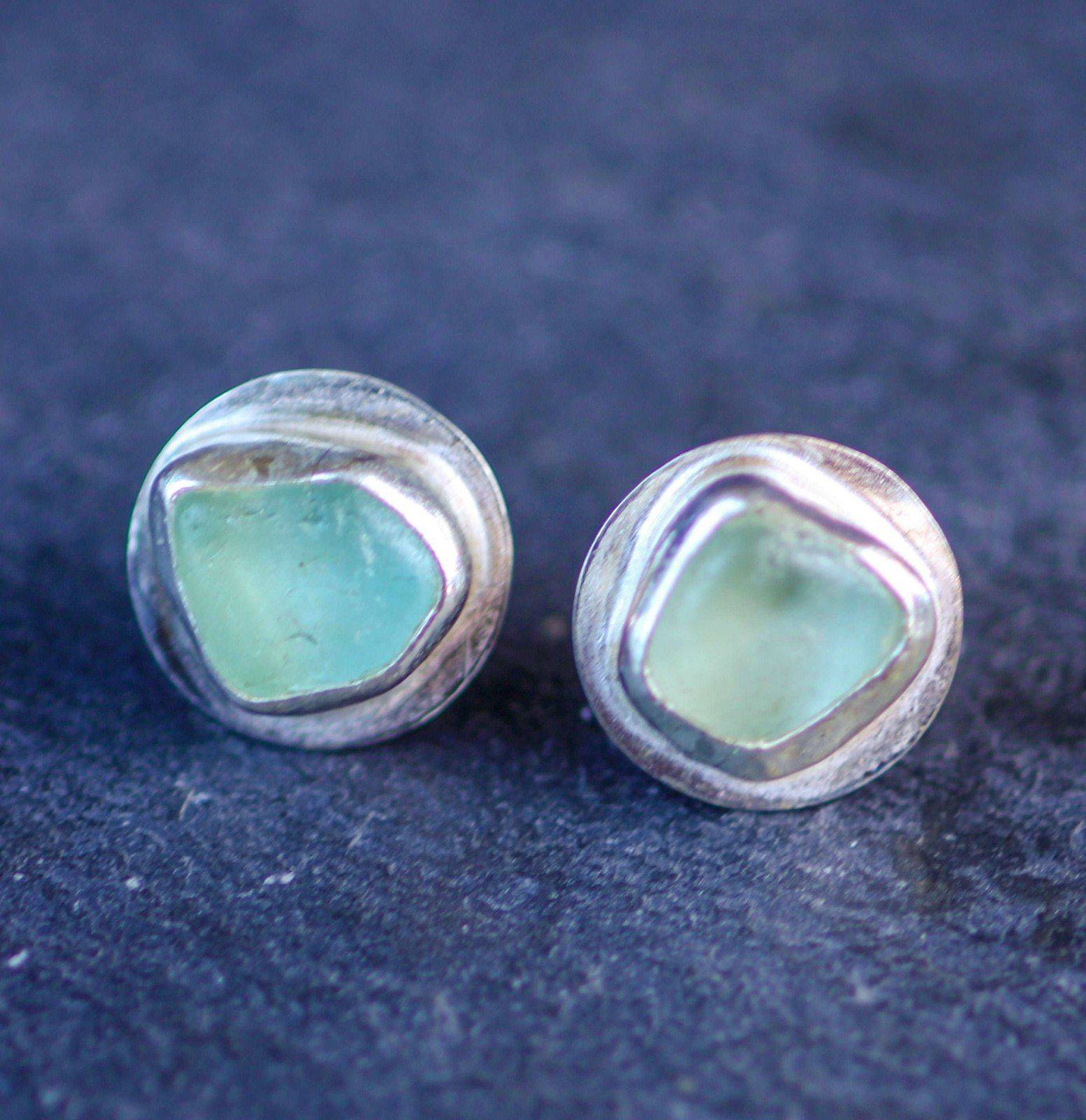 Turquoise sea glass stud earrings | Louella Jewellery