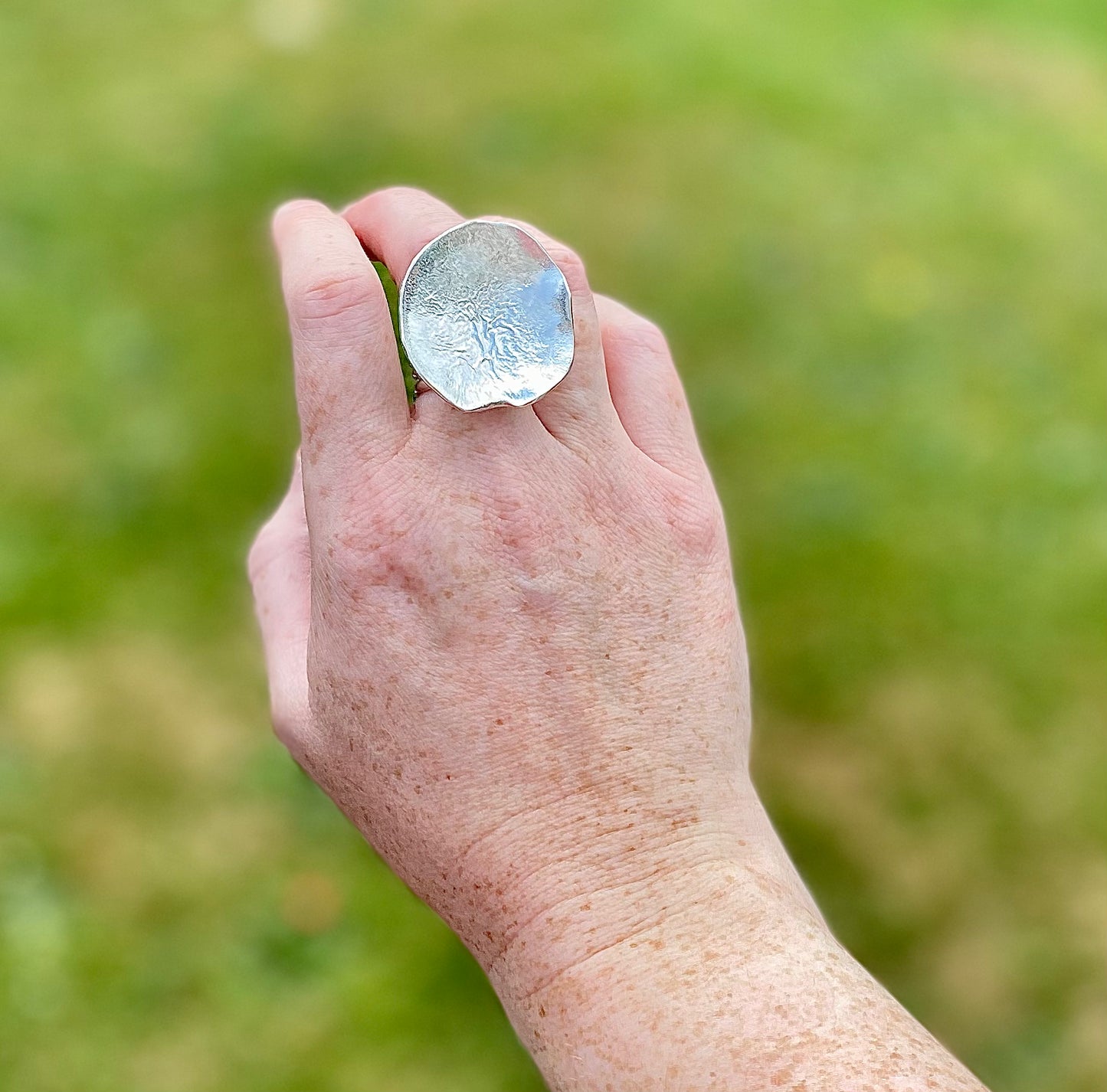 Chunky silver ring - reticulated lily pad louella-jewellery