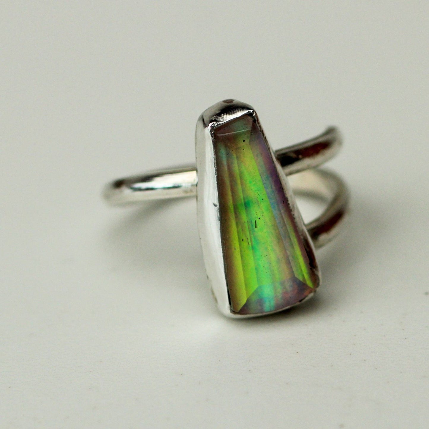 Pink & green flash opal ring louella-jewellery