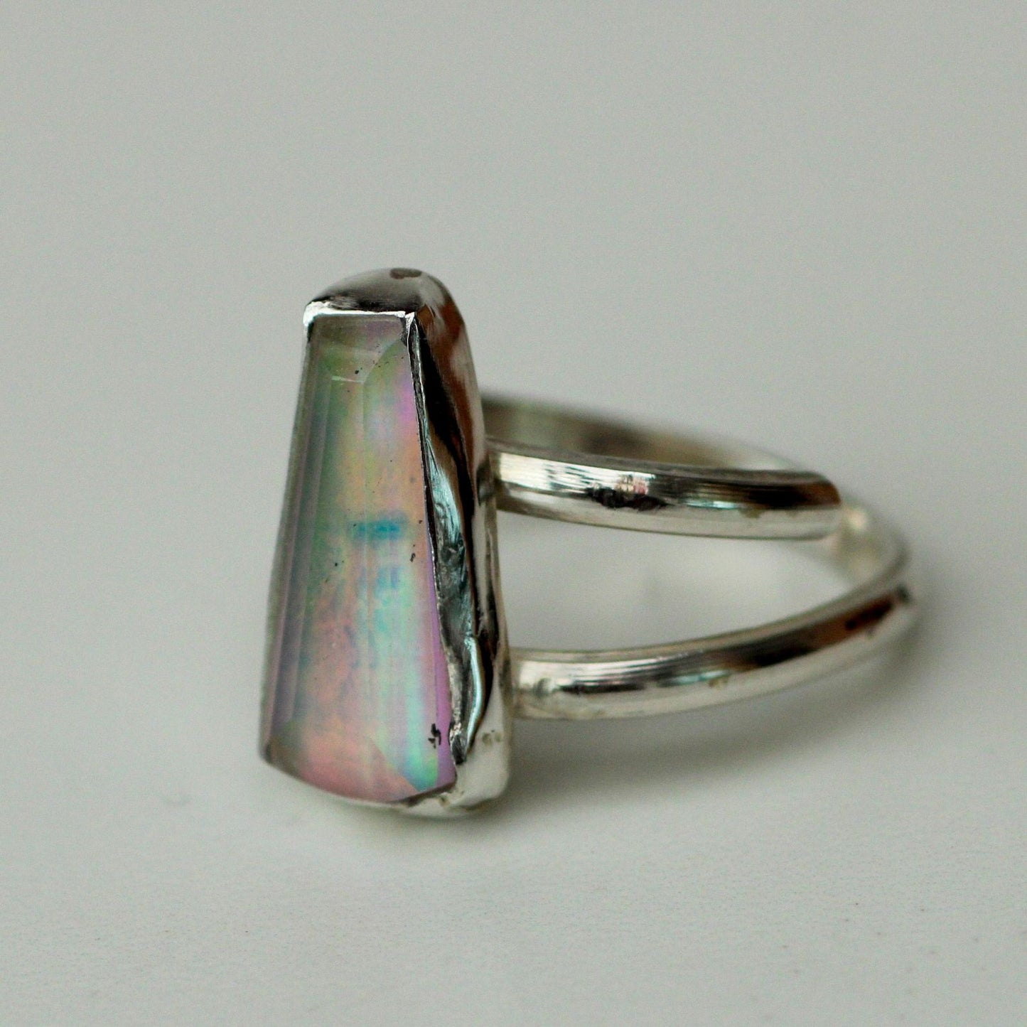 Pink & green flash opal ring louella-jewellery