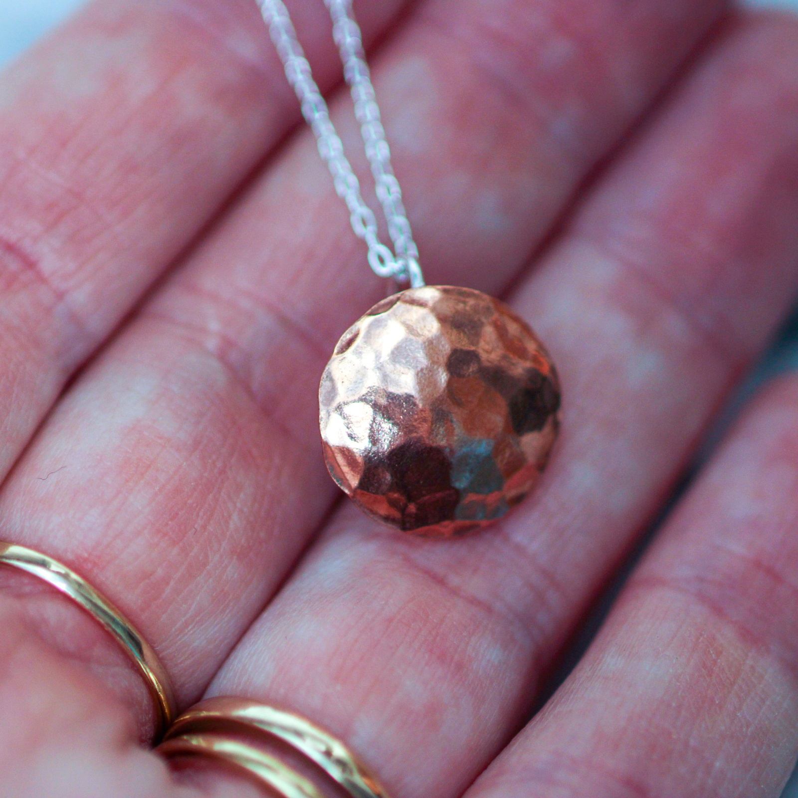 Hammered copper disc necklace louella-jewellery