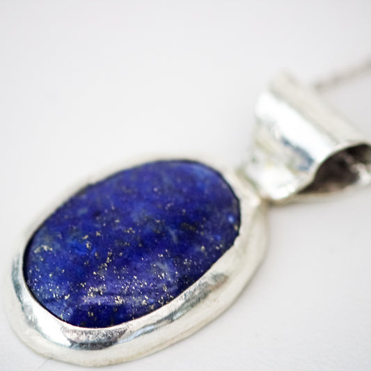 Oval Lapis Lazuli Pendant in Sterling Silver