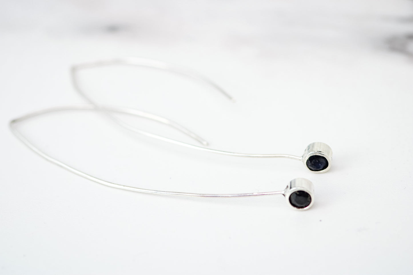 Blue-Black Sapphire Long Drop Modern Earrings