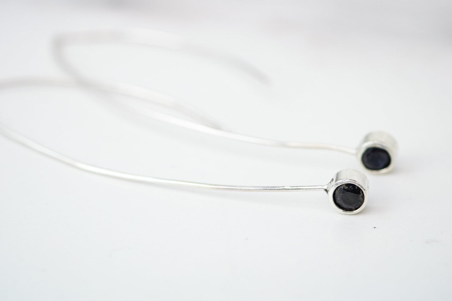 Blue-Black Sapphire Long Drop Modern Earrings