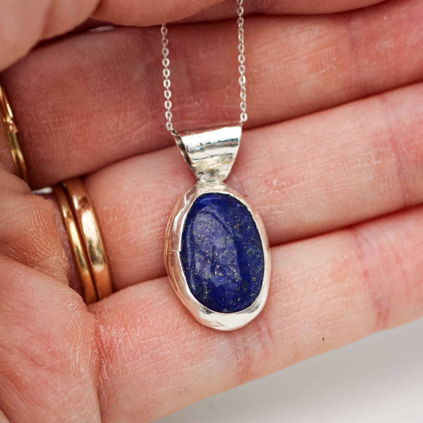 Oval Lapis Lazuli Pendant in Sterling Silver
