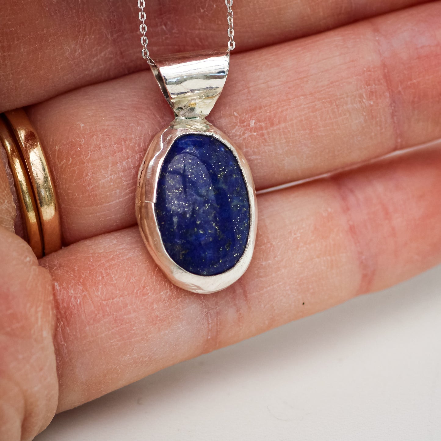 Oval Lapis Lazuli Pendant in Sterling Silver