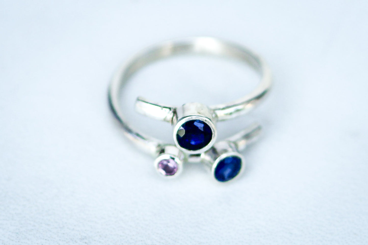 Three Sapphire Adjustable Ring – Sterling Silver with Blue & Pink Sapphires