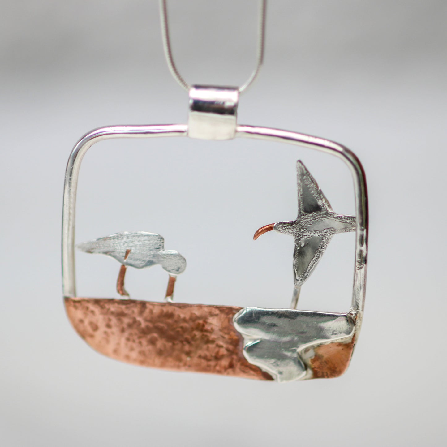 Oystercatcher Kinetic Necklace - moving jewellery Louella Jewellery
