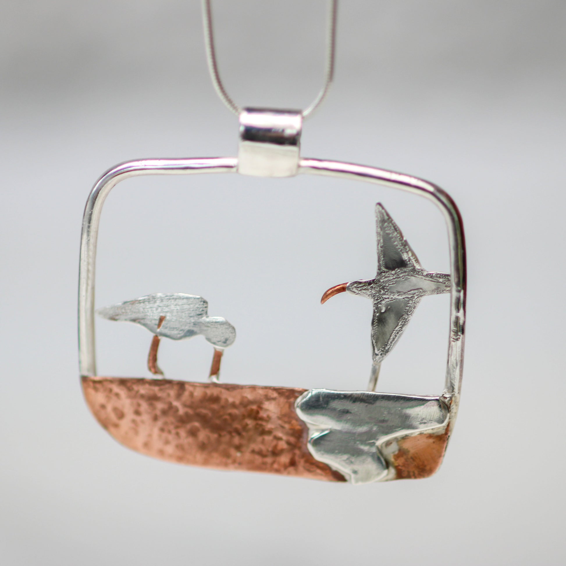 Oystercatcher Kinetic Necklace - moving jewellery Louella Jewellery
