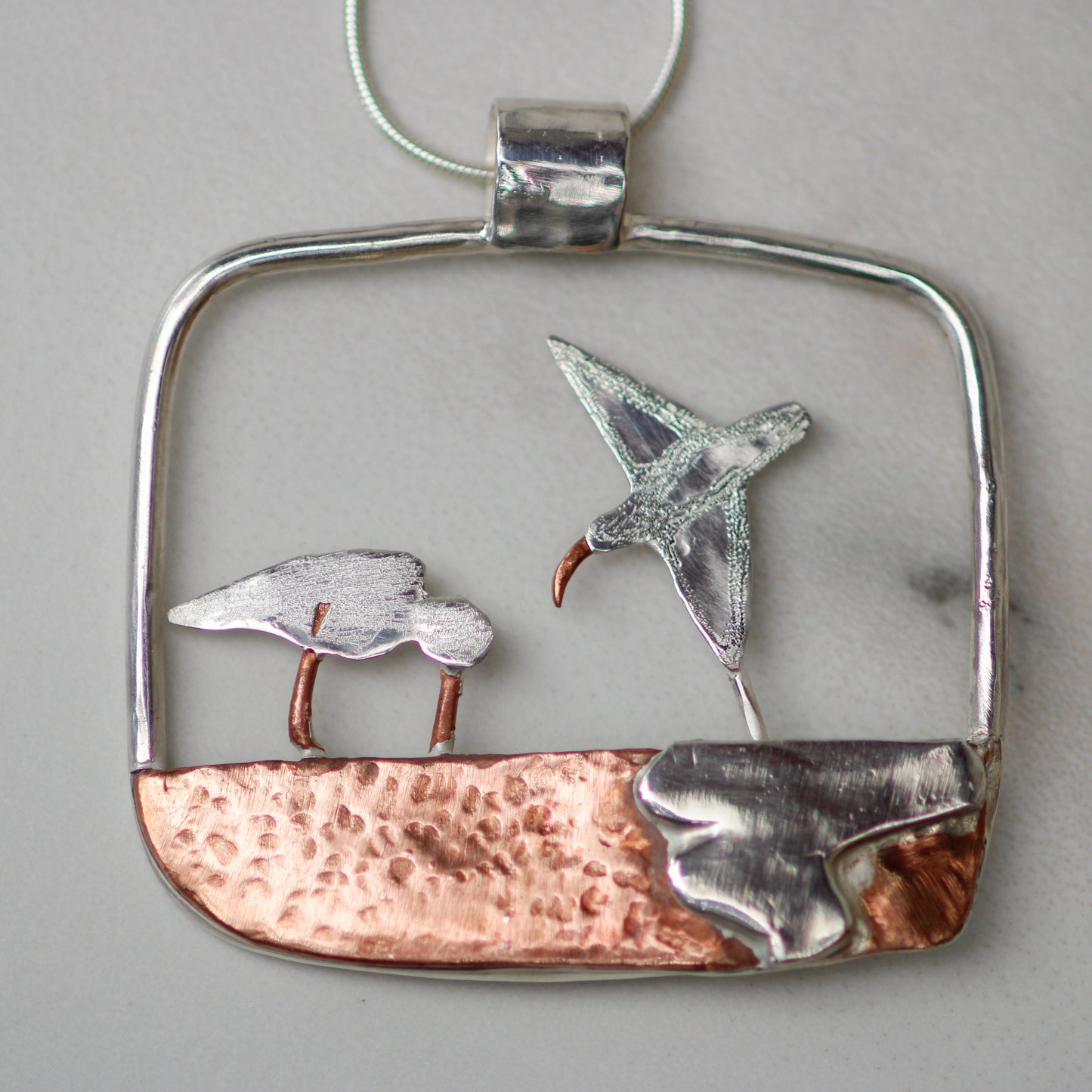 Oystercatcher Kinetic Necklace - moving jewellery Louella Jewellery