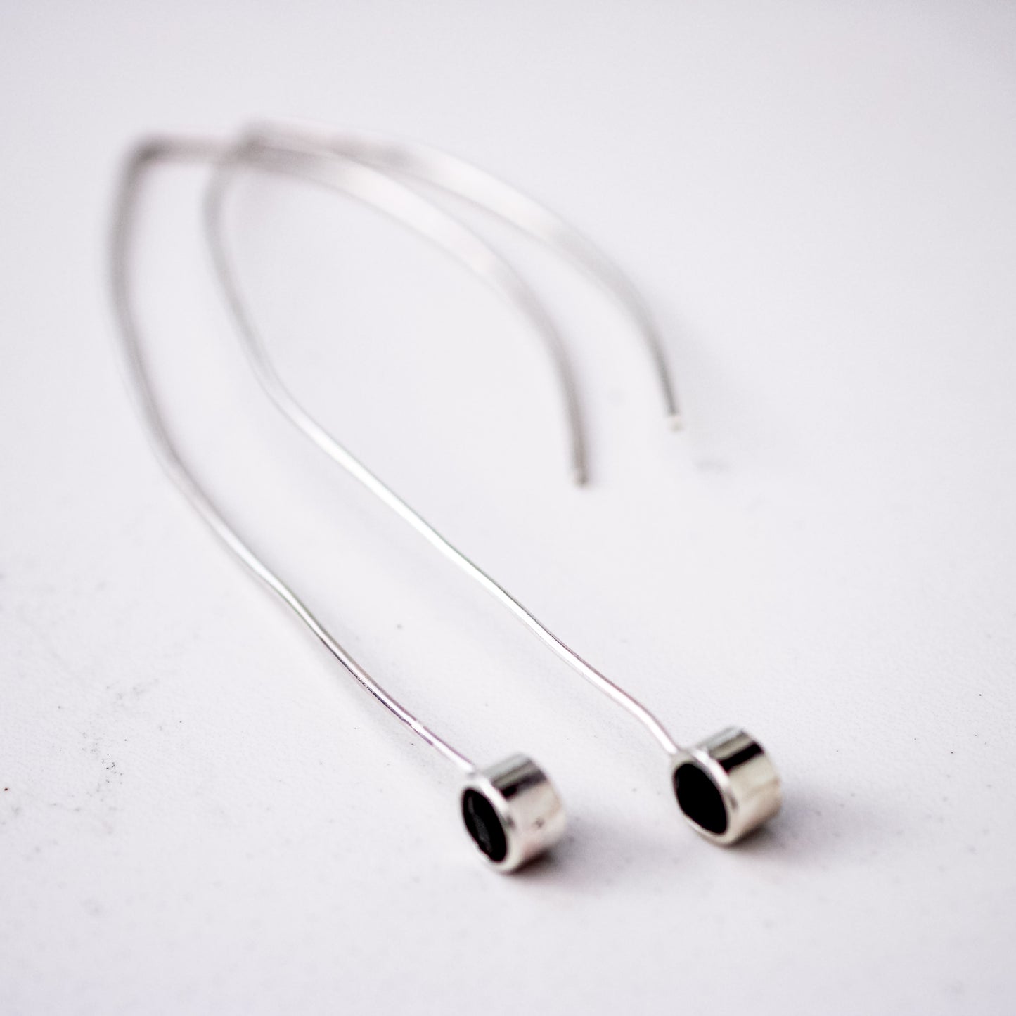 Blue-Black Sapphire Long Drop Modern Earrings