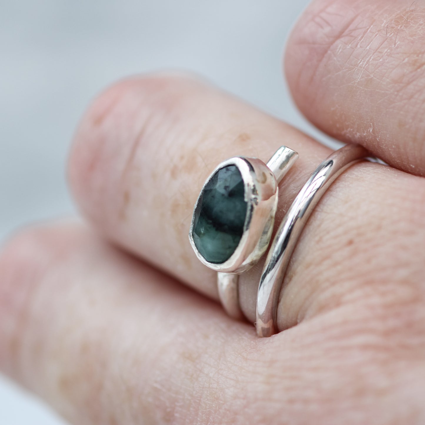 Natural, Rose Cut Emerald Adjustable Ring