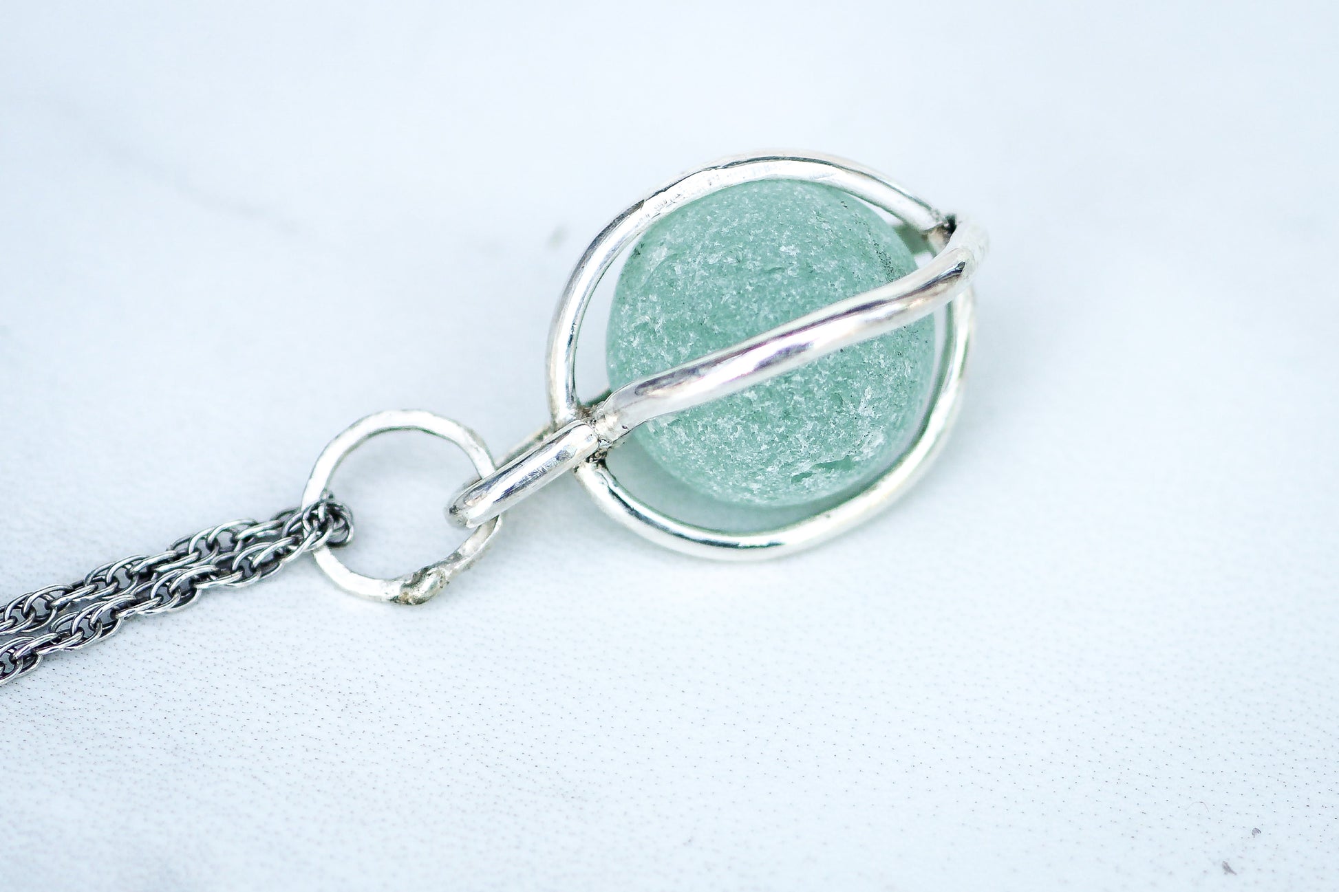 Antique sea glass marble pendant necklace, turquoise aqua colour, handcrafted in Cornwall