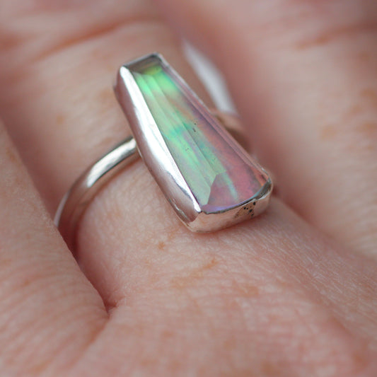 Pink & green flash opal ring