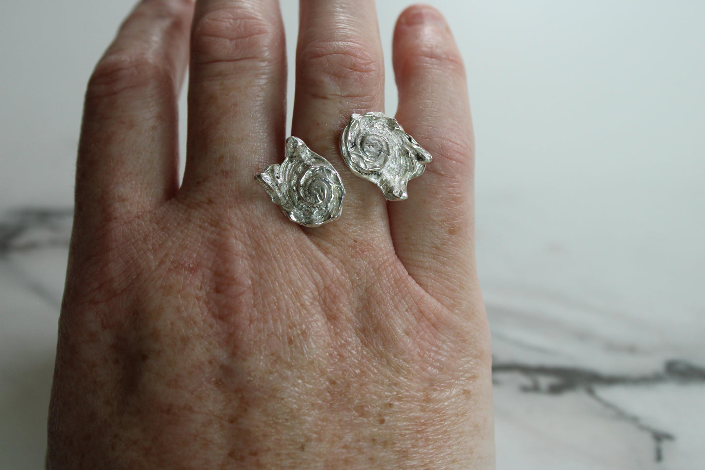 Adjustable Shell Ring – Recycled Sterling Silver, Cast from Real Shells