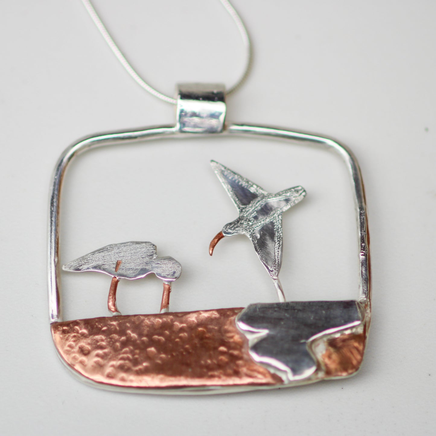 Oystercatcher Kinetic Necklace - moving jewellery Louella Jewellery