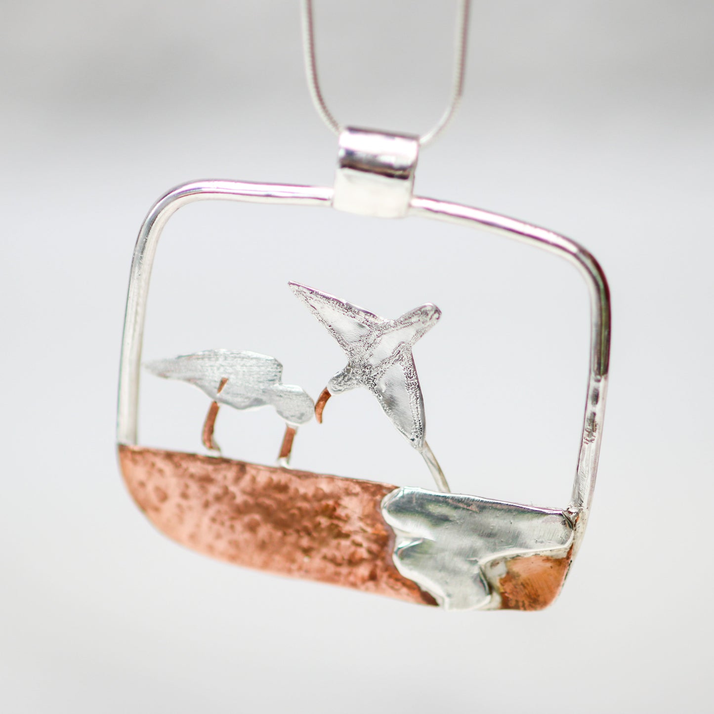 Oystercatcher Kinetic Necklace - moving jewellery Louella Jewellery