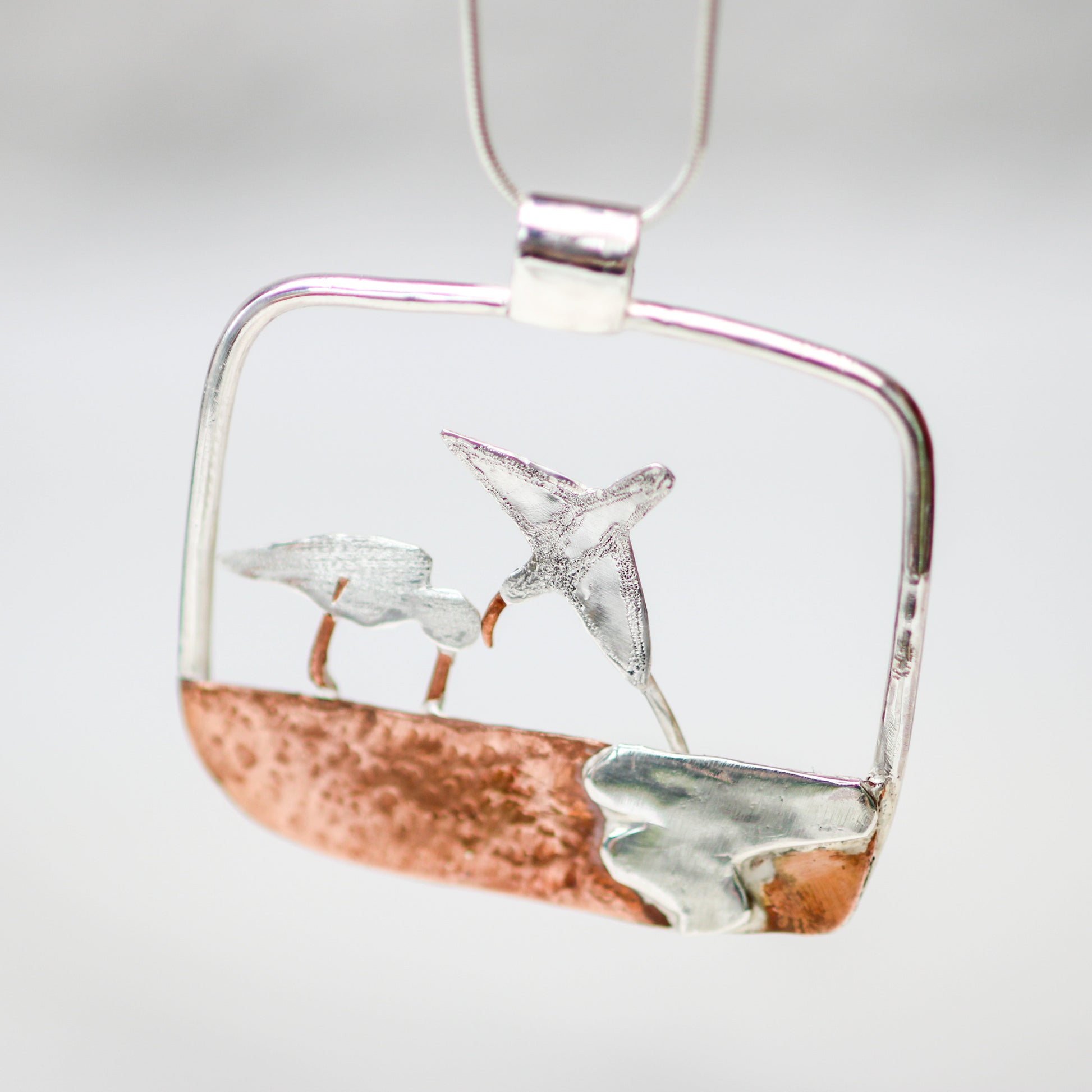 Oystercatcher Kinetic Necklace - moving jewellery Louella Jewellery