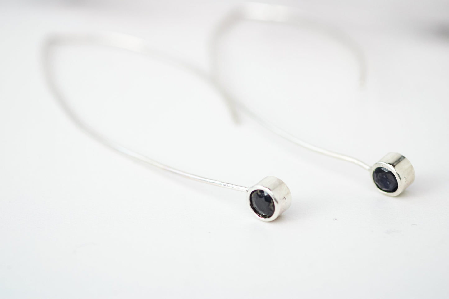 Blue-Black Sapphire Long Drop Modern Earrings