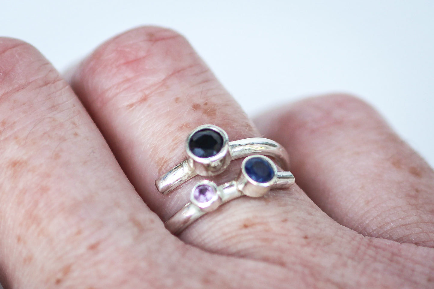 Three Sapphire Adjustable Ring – Sterling Silver with Blue & Pink Sapphires
