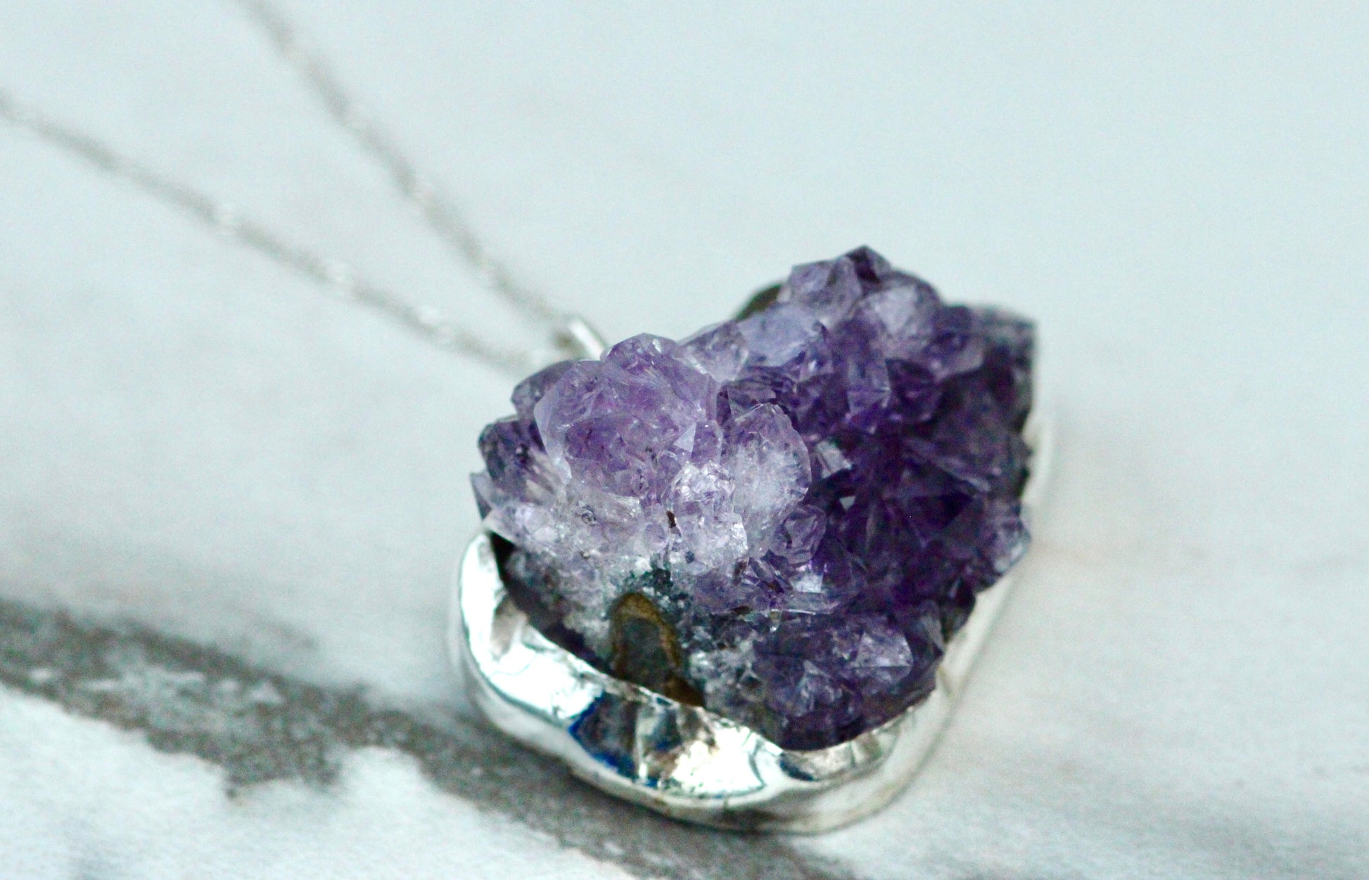 Natural raw amethyst geode necklace Louella Jewellery