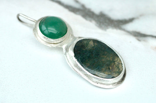 Jade & Moss Agate Pendant Necklace Louella Jewellery