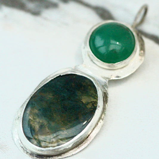 Jade & Moss Agate Pendant Necklace Louella Jewellery