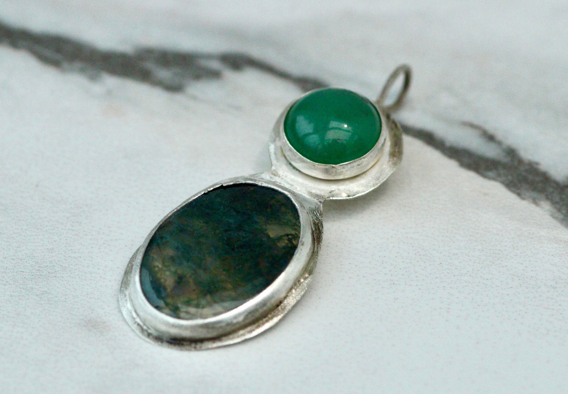 Jade & Moss Agate Pendant Necklace Louella Jewellery