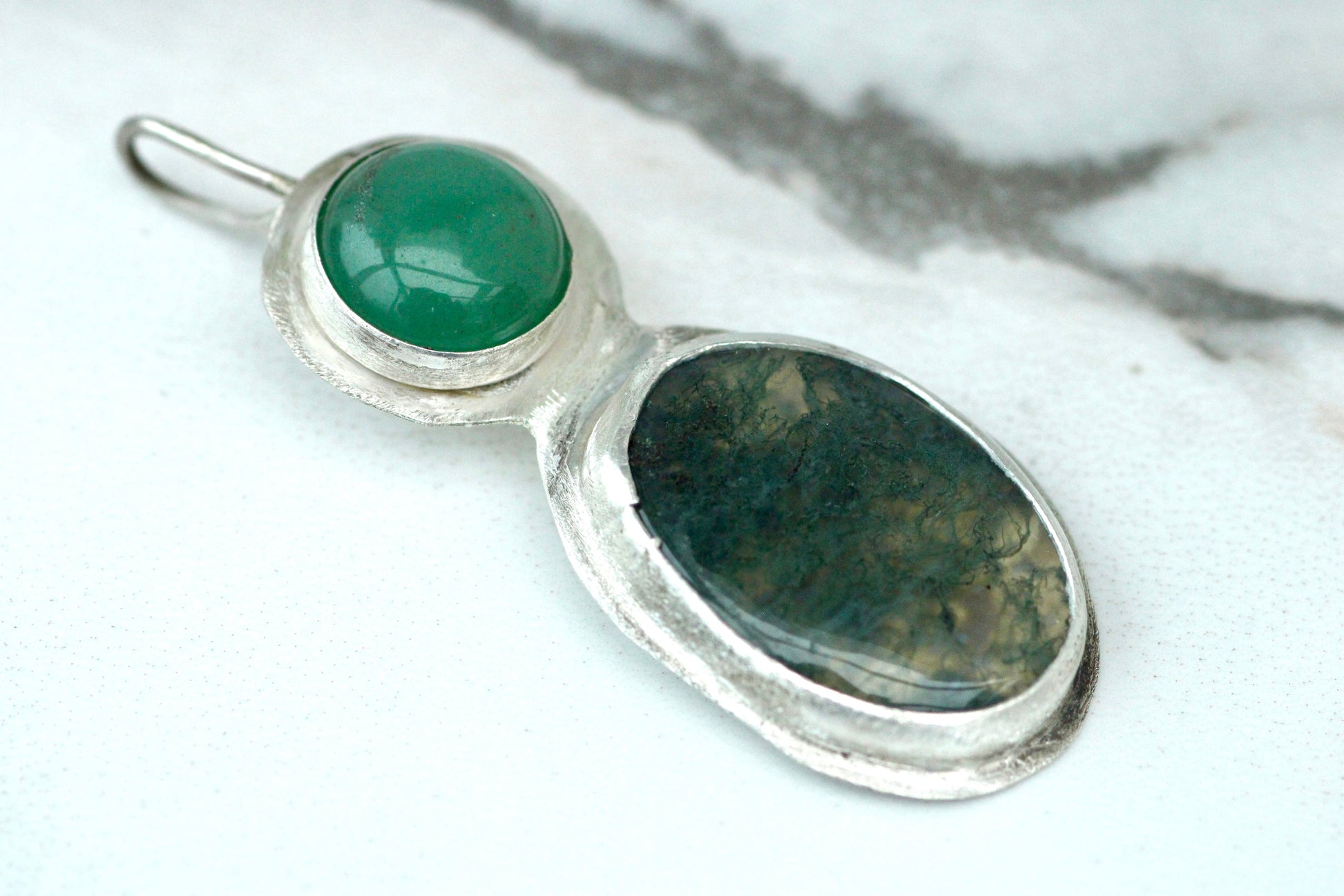 Jade & Moss Agate Pendant Necklace Louella Jewellery