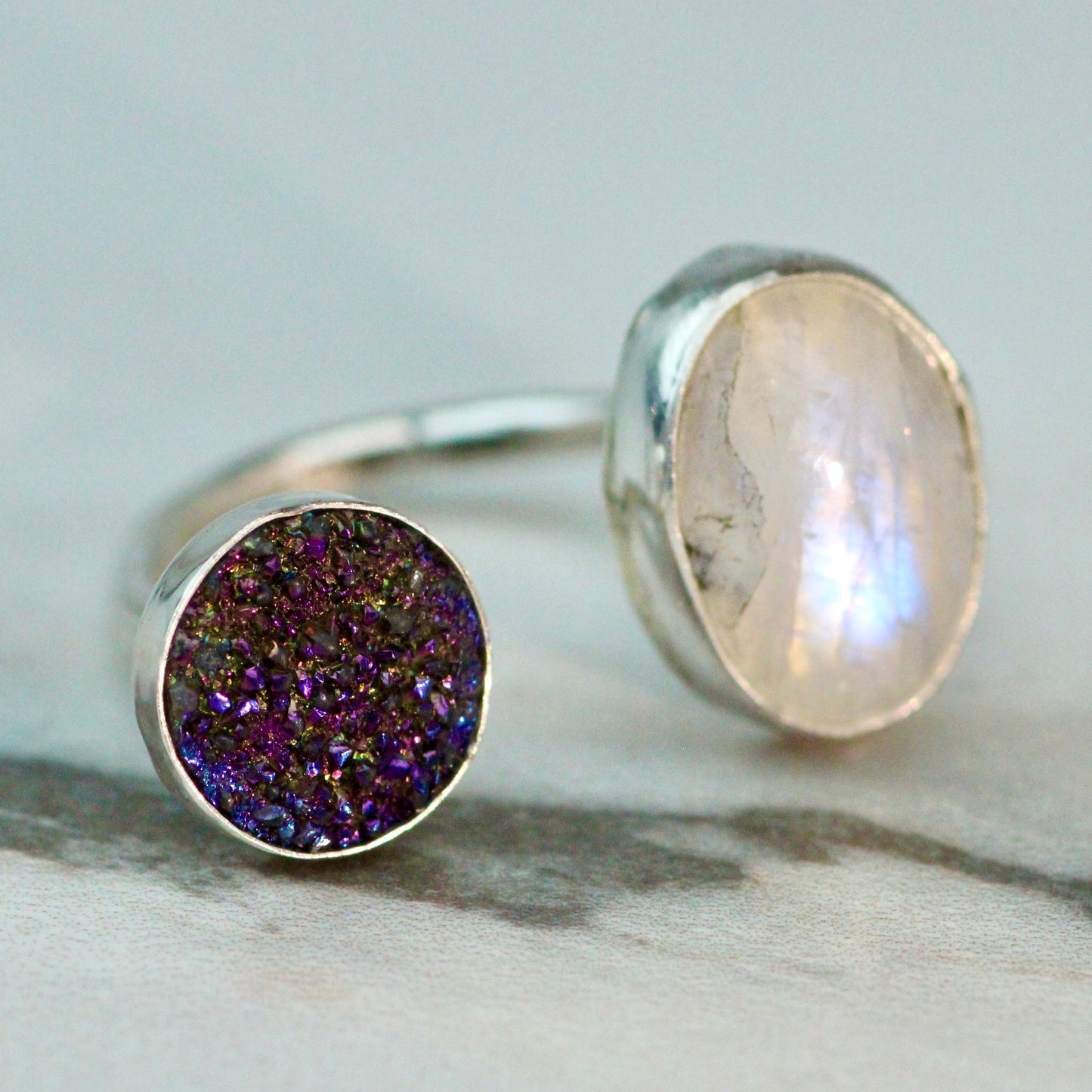 Druzy & Rainbow Moonstone Louella Jewellery