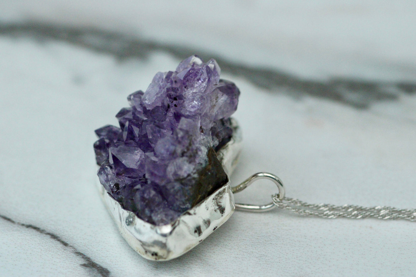 Natural raw amethyst geode necklace Louella Jewellery