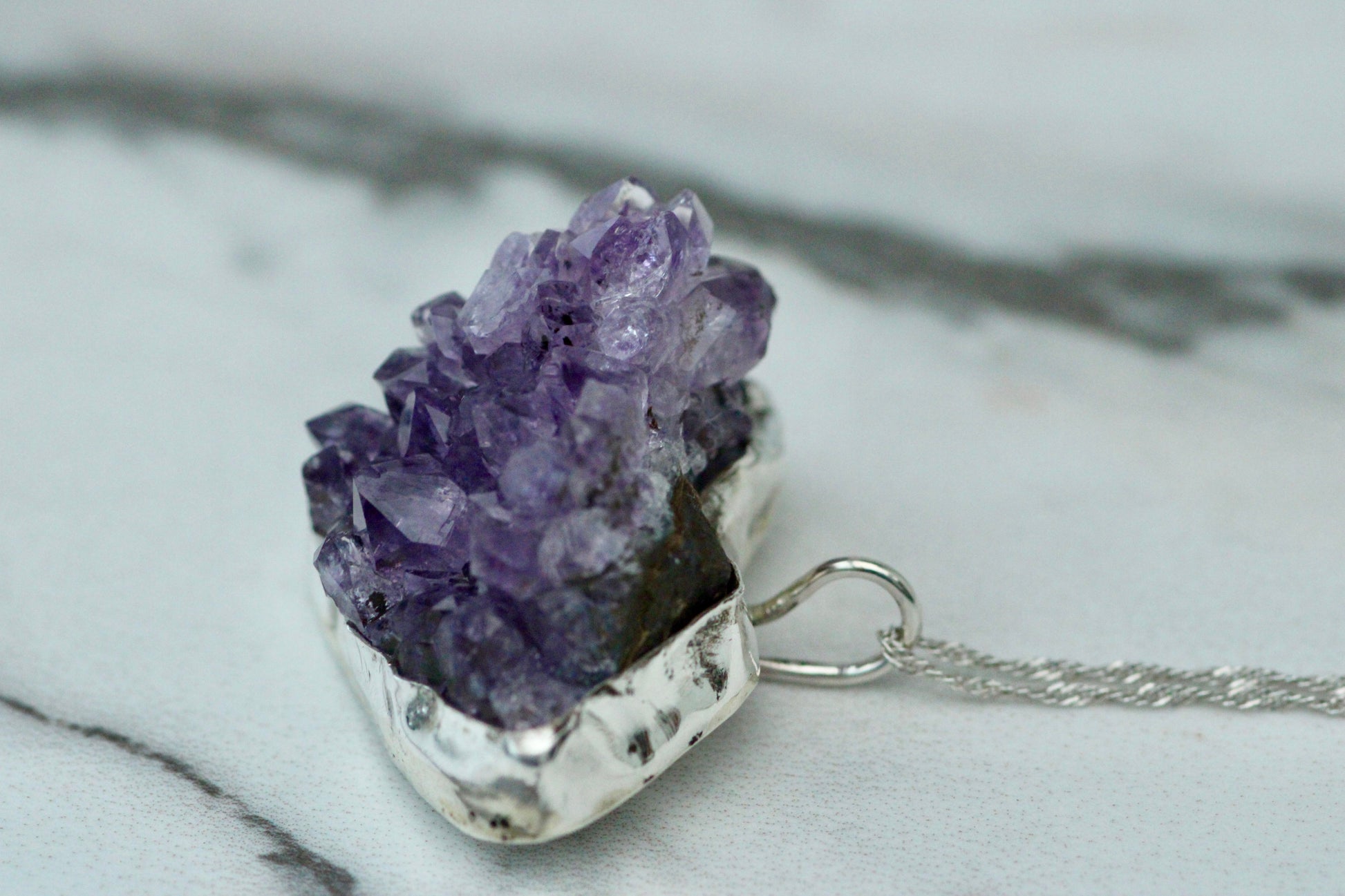 Natural raw amethyst geode necklace Louella Jewellery